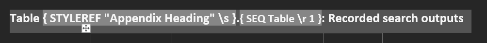 Appendix Caption Field Code