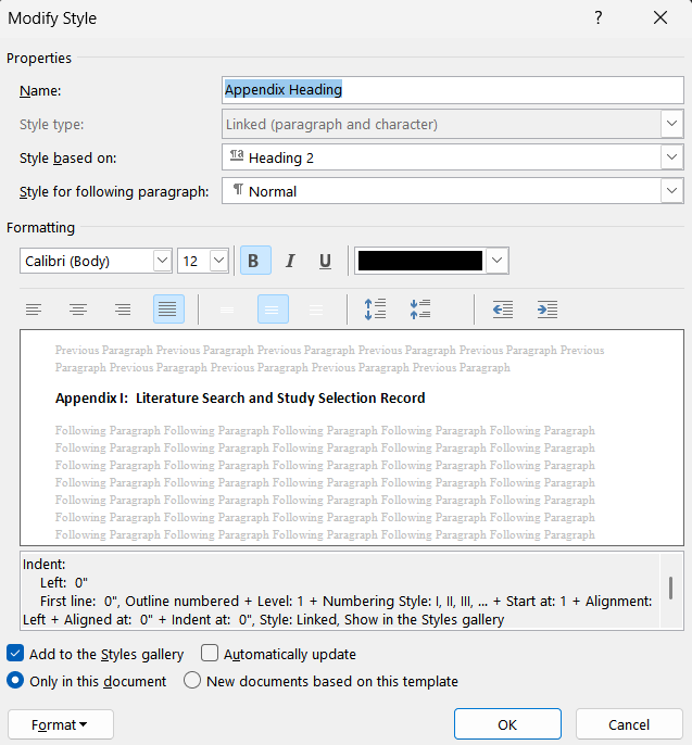 Modify Style for Appendix Heading